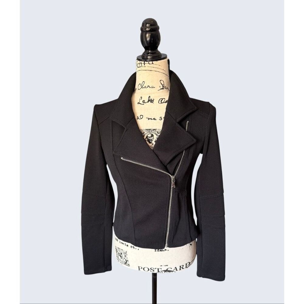 Express Black Textured Knit Moto Jacket Asymmetrical Zip Blazer Small